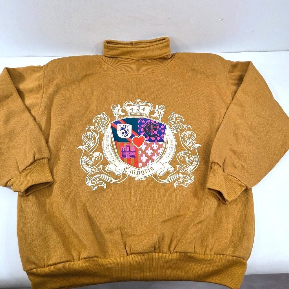 Vintage Emporio Gitano Womens Size Medium Mustard Mock Turtleneck Crest Logo 80s